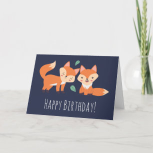 Tarjeta Cute Naranja Foxes Ilustracion gráfico Cumpleaños
