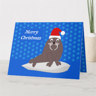 Tarjeta Cute Navidad Morsa y Copos de Nieve Personalizado