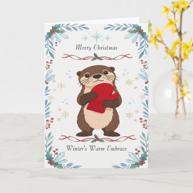 Tarjeta Cute Navidad Nutria Navidad (flor amarilla)