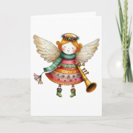 Tarjeta Cute Navidades Folk Art Angel