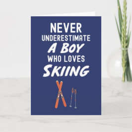 Tarjeta Cute Navy Blue Skiing Cards For Baby Boys Kids Ski