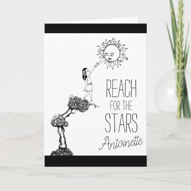 Tarjeta Cute negro y blanco alcance para las estrellas Bue (Anverso)