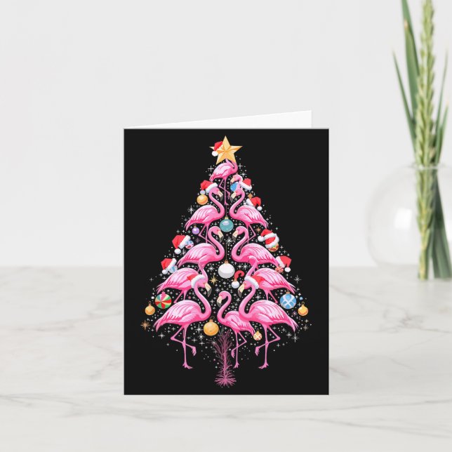 Tarjeta Cute Nk Flamenco Árbol de Navidad Sombrero Santa T (Anverso)