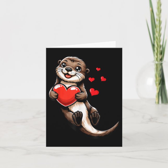 Tarjeta Cute Nutria de Mar San Valentín Corazón Amante Div (Anverso)