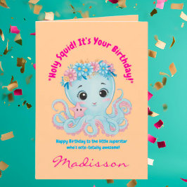 Tarjeta Cute Ocean Floral Octopus Girly Kids Birday Card