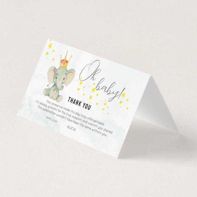 Tarjeta Cute Oh Baby Gender Neutral Elephant Thank You (Anverso)