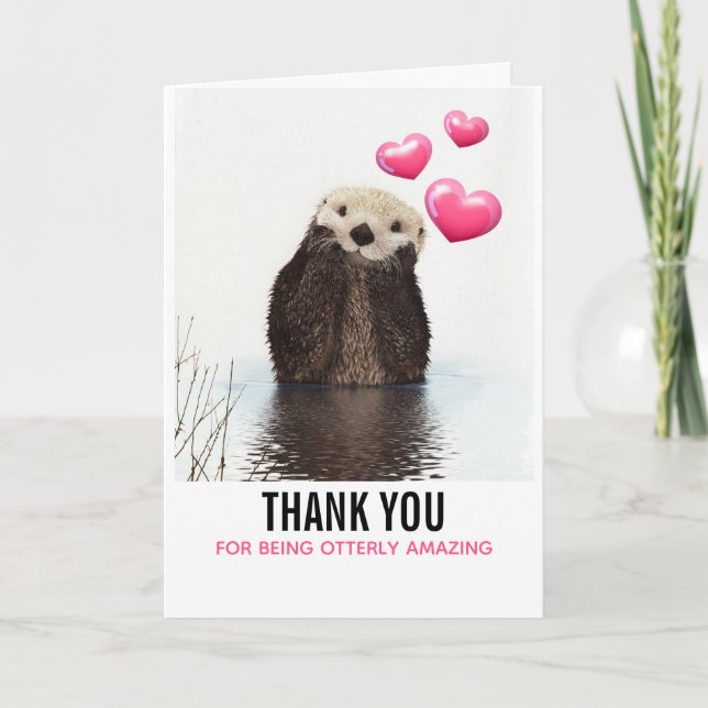 Tarjeta Cute Otter con Hearts Gracias (Anverso)