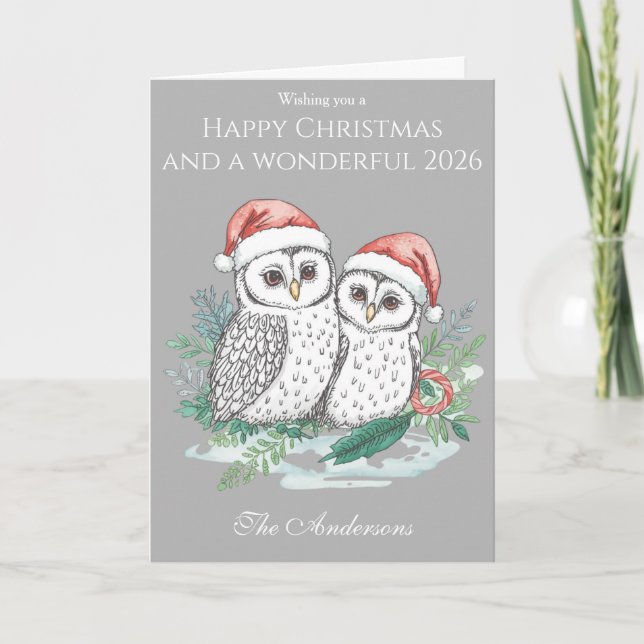 Tarjeta Cute Owl Family Christmas Card – Woodland Owls (Anverso)