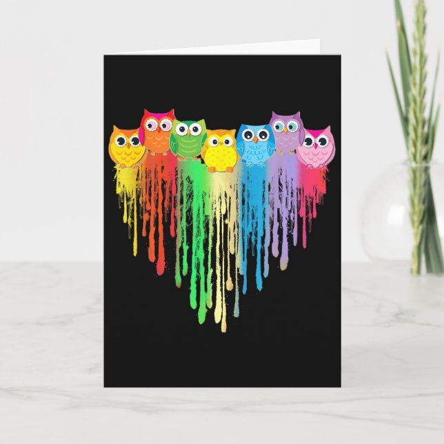 Tarjeta Cute Owl Heart Lgbtq Proud Gay Pride Month Colourf (Anverso)