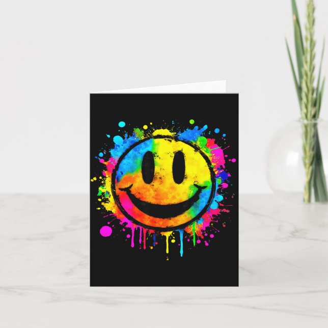 Tarjeta Cute Paint Splash Happy Smile Face 70s Tie Dye Smi (Anverso)
