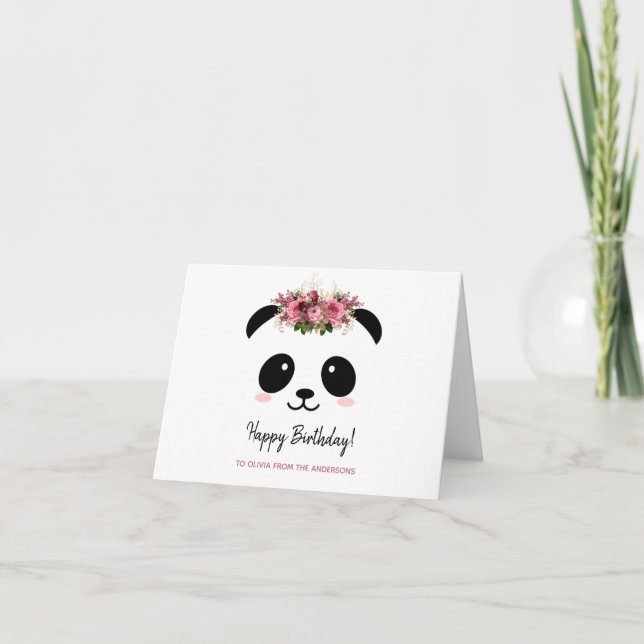 Tarjeta Cute panda chica Happy Birday Card (Anverso)
