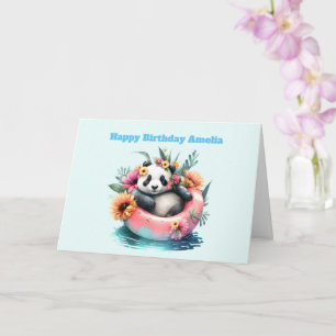 Tarjeta Cute Panda Chilling en un metro interno cumpleaños