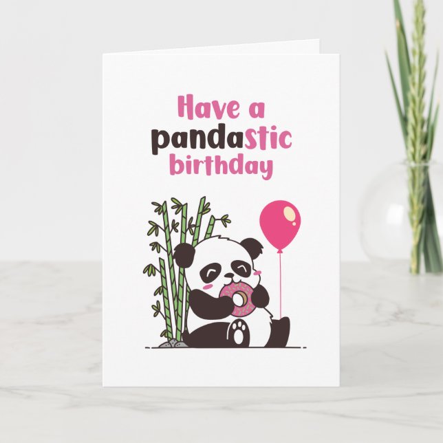 Tarjeta Cute Panda comiendo Donut Pandastic Funny Cumpleañ (Anverso)