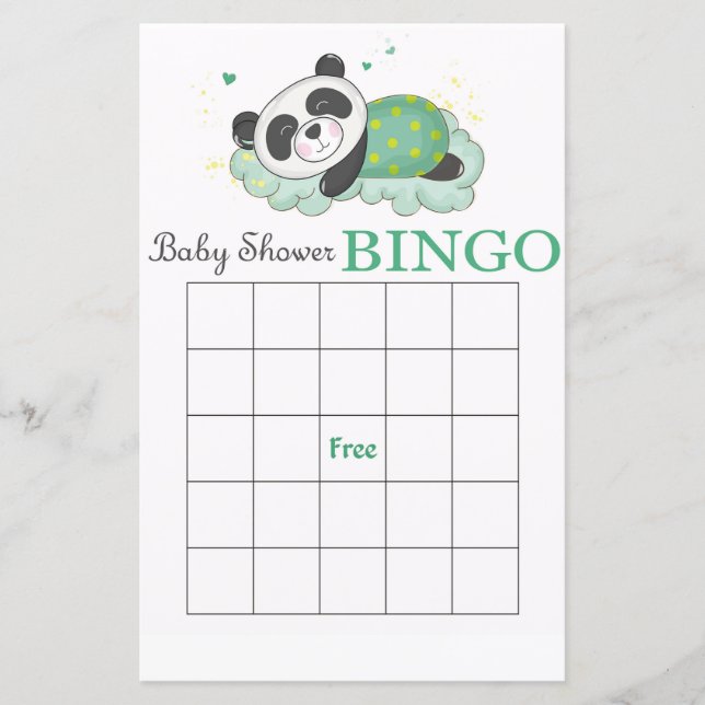 Tarjeta Cute Panda de bingo de ducha para bebés (Anverso)