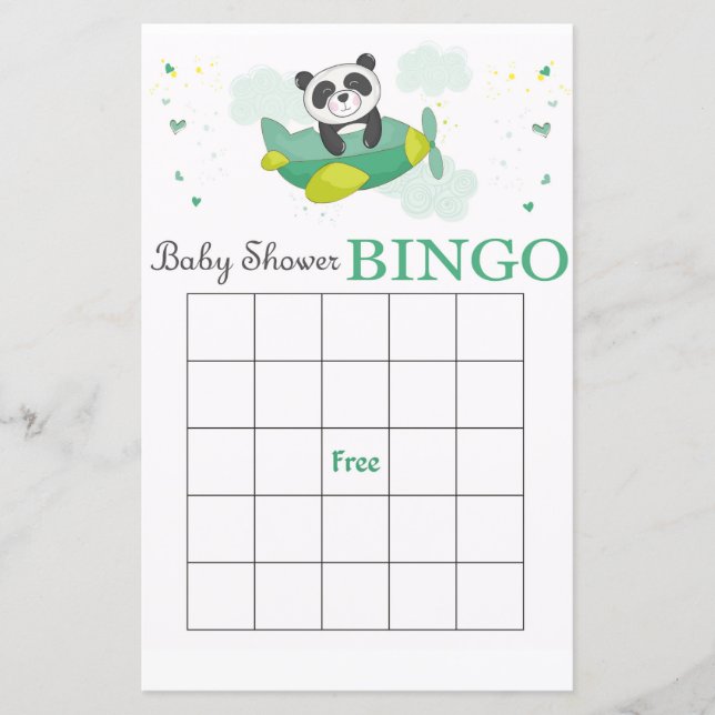 Tarjeta Cute Panda de bingo de ducha para bebés (Anverso)