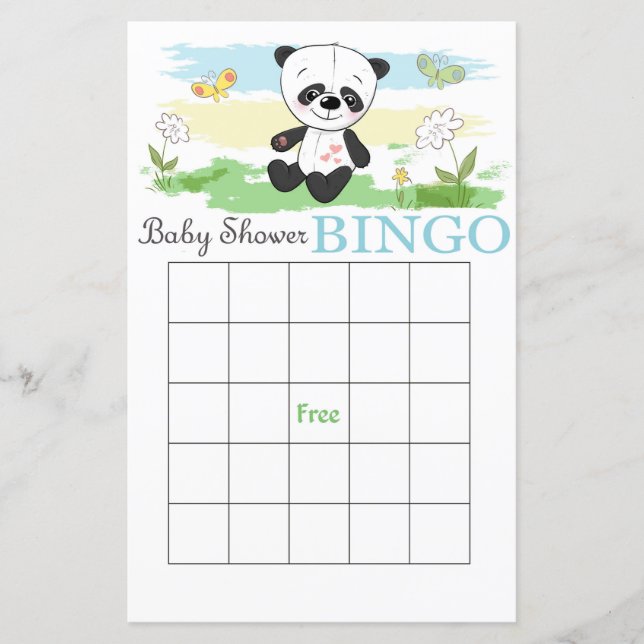 Tarjeta Cute Panda de bingo de ducha para bebés (Anverso)