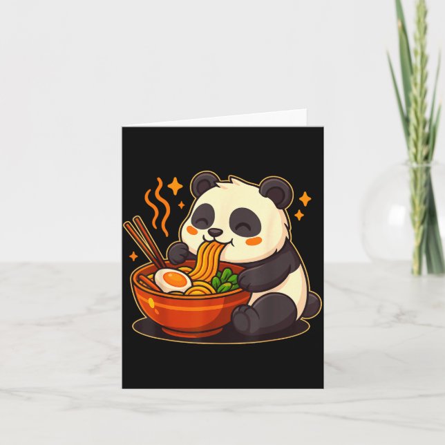 Tarjeta Cute Panda Eating Ramen Noodles  (Anverso)