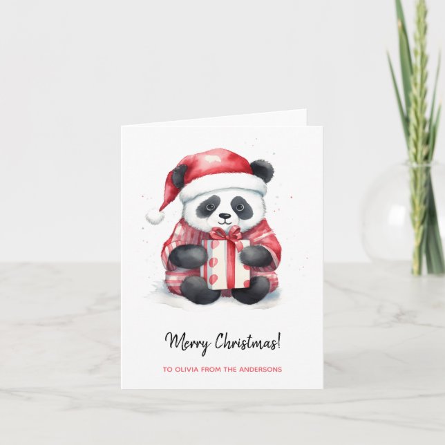 Tarjeta Cute Panda Santa Merry Navidad (Anverso)