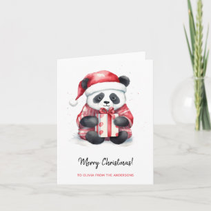Tarjeta Cute Panda Santa Merry Navidad
