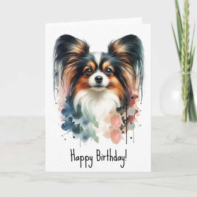 Tarjeta Cute Papillon Dog Watercolor Art (Anverso)