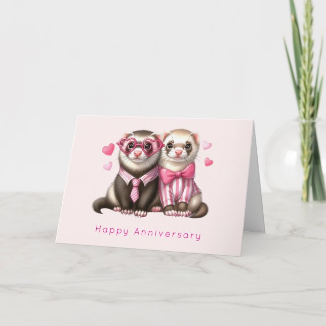 Tarjeta Cute pareja de orteros en el aniversario de amor (Anverso)