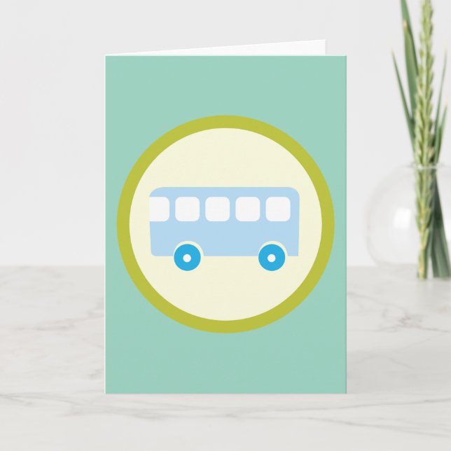 Tarjeta Cute Pastel Blue School Bus Icon (Anverso)