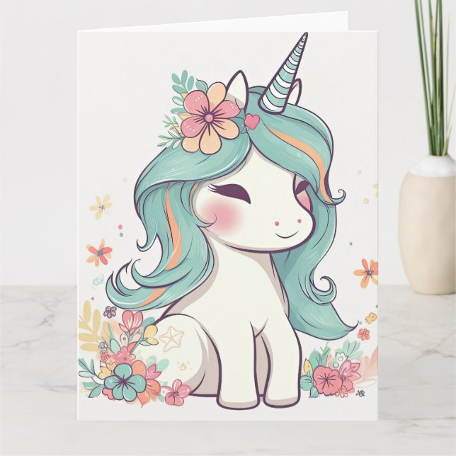 Tarjeta Cute Pastel Kawaii Unicorn (Anverso)