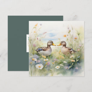 Tarjeta Cute patito de acuarela pico a pico en blanco 