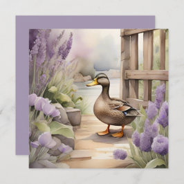 Tarjeta Cute Pato de Acuarela N Lavanda en Blanco