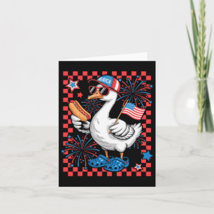 Tarjeta Cute Patriótico Goose Hotdog Usa Flag Niños Niños 
