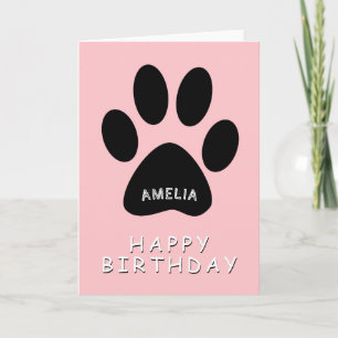 Tarjeta Cute Paw Imprimir Rosa Feliz Cumpleaños