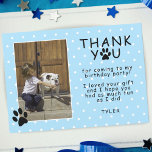 Tarjeta Cute Paw Print Blue Birthday Thank you Photo<br><div class="desc">Cute Paw Print Blue Birthday Thank you Photo Card for Children. Cute photo birthday thank you card with paw prints, thank you message, a photo template and a child`s name. The background is blue with a white polka dot pattern. Insert your photo into the template and personalize with your name....</div>