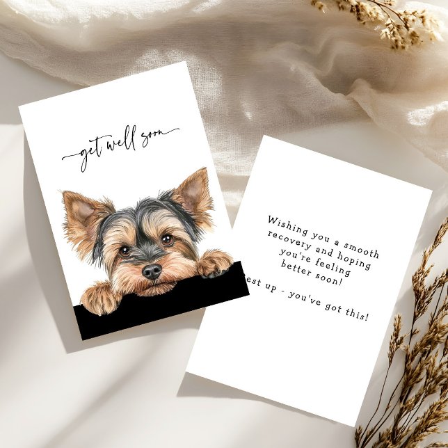 Tarjeta Cute Peeking Yorkie Script Get Well Soon (Subido por el creador)