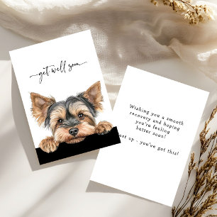 Tarjeta Cute Peeking Yorkie Script Mejora Pronto