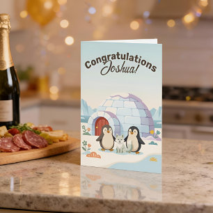 Tarjeta Cute Penguin Nueva Casa Regalo Personalizado de