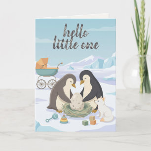 Tarjeta Cute Penguin Nuevo Bebé Hola Pequeño Nuevo Bebé