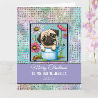 Tarjeta Cute Perro Merry Christmas Bestie Photo & Name