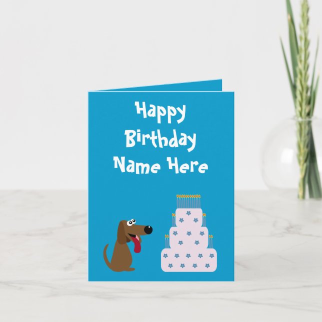 Tarjeta Cute perro y pastel cumpleaños animal caridad azul (Anverso)