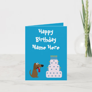 Tarjeta Cute perro y pastel cumpleaños animal caridad azul