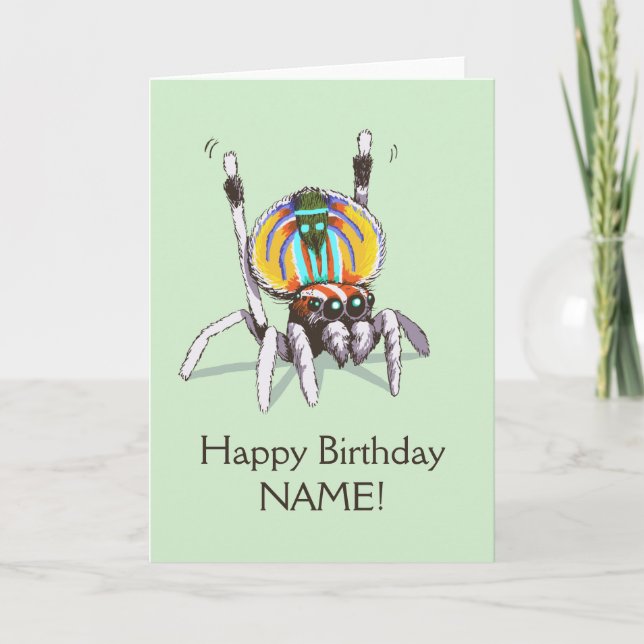 Tarjeta Cute Personalizado Peacock Spider Happy Birday Car (Anverso)
