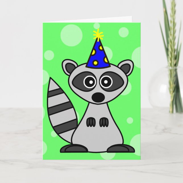 Tarjeta Cute Personalizado Raccoon Birday Card (Anverso)
