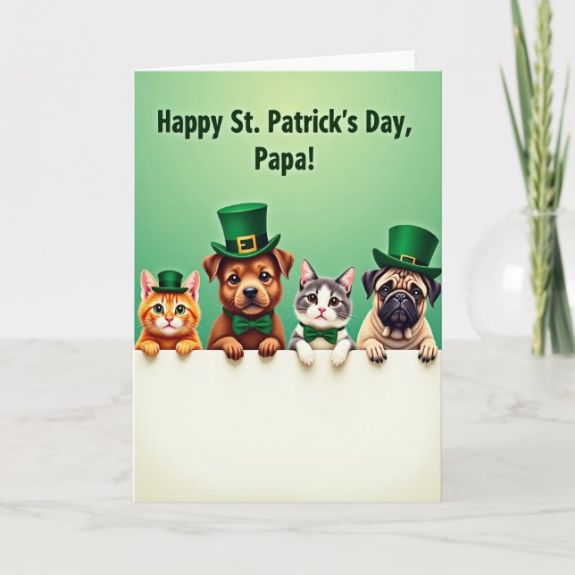 Tarjeta Cute Pets Patrick Day Papa Card (Anverso)