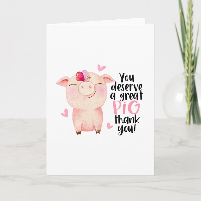 Tarjeta Cute Pig Pun Gracioso Gracias Apreciación (Anverso)