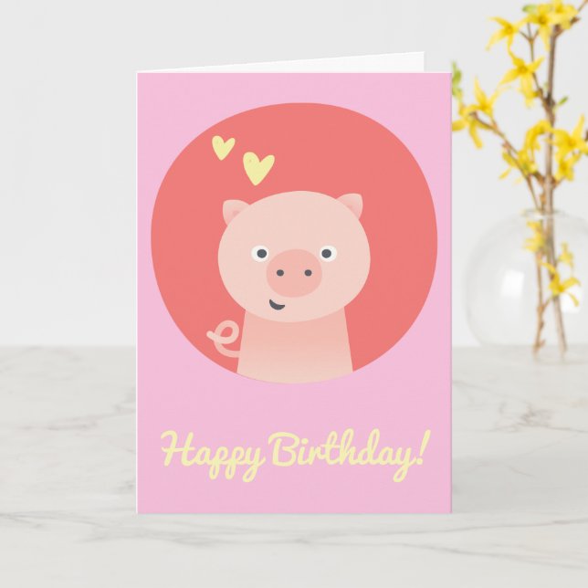 Tarjeta Cute Piglet - Cumpleaños de Niños Personalizados (flor amarilla)