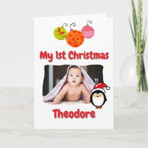 Tarjeta Cute Pingüino Primera Navidad Personalizada Bebé