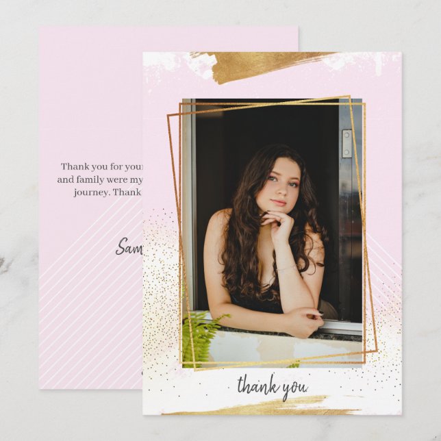 Tarjeta Cute Pink & Gold Framed Graduation (Anverso / Reverso)