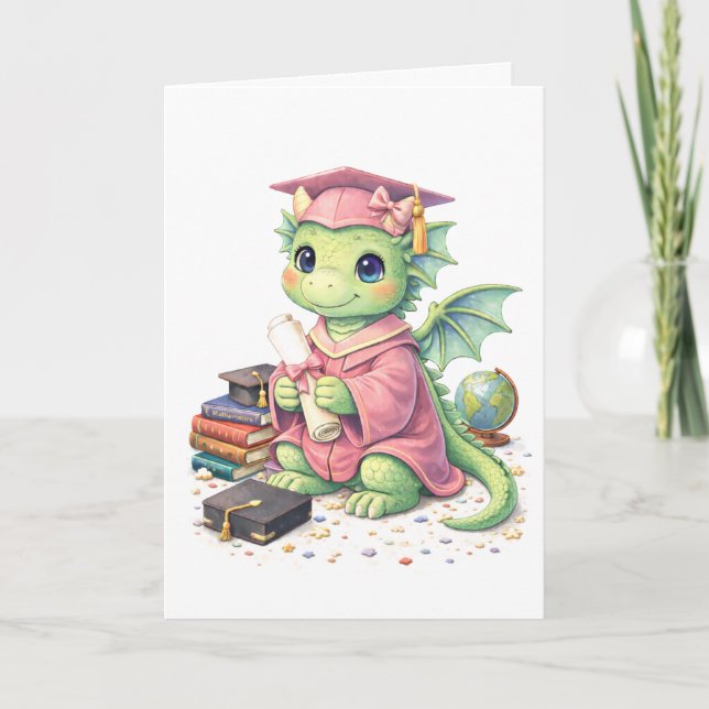 Tarjeta Cute Pink Graduation Dragon Greeting Card (Anverso)