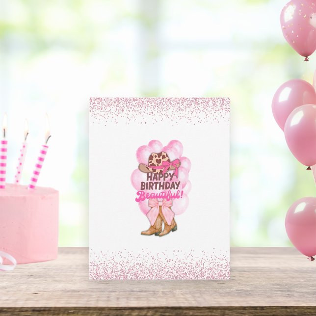 Tarjeta Cute Pink Happy Birday Beautiful Girly Cowgirl (Subido por el creador)