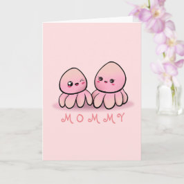 Tarjeta cute pink octopus mother 