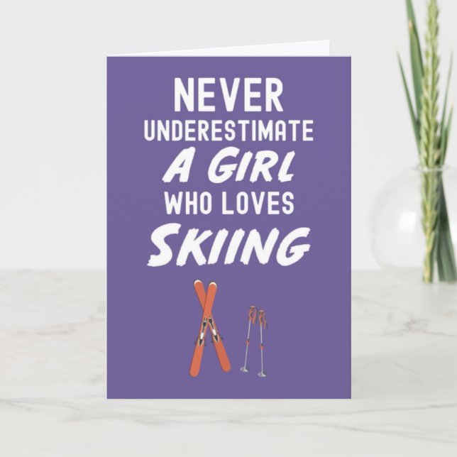 Tarjeta Cute Pink Skiing Cards For Baby Girls Kids Ski  (Anverso)